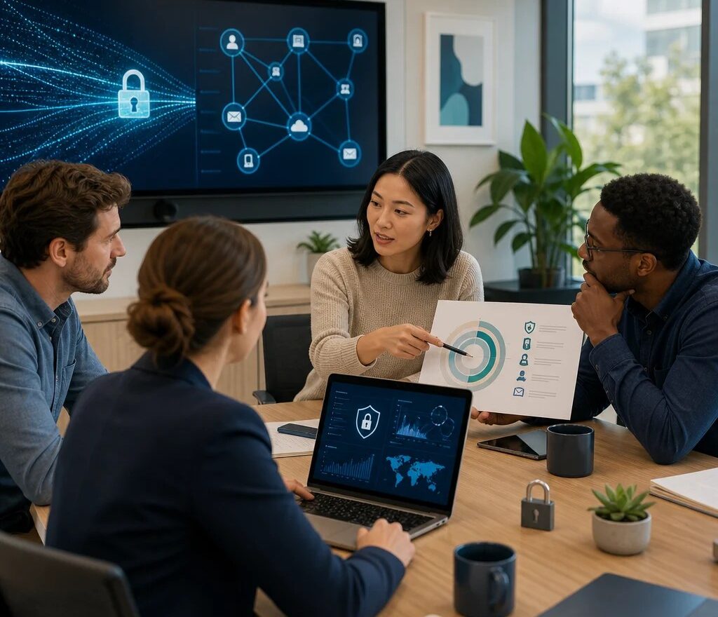 Cybersecurity team discussing issues